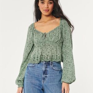 Hollister Easy Long-Sleeve Tie-Front Sweetheart Top